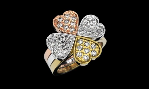 Heart clover diamond ring