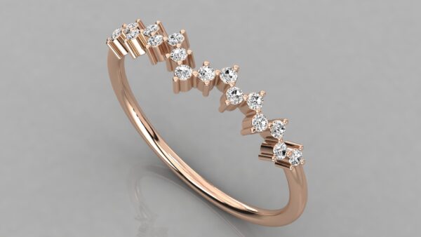 Diamond scattered row 14k solid gold Minimalist Ring - Image 2